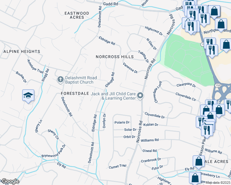 map of restaurants, bars, coffee shops, grocery stores, and more near 1303 Hixson Avenue in Chattanooga