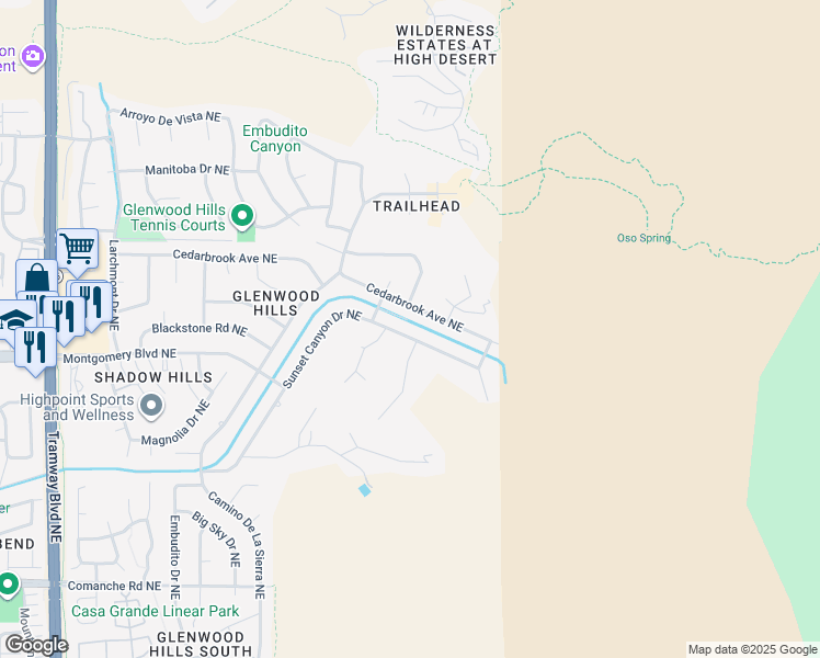 map of restaurants, bars, coffee shops, grocery stores, and more near 13533 Sunset Canyon Drive Northeast in Albuquerque