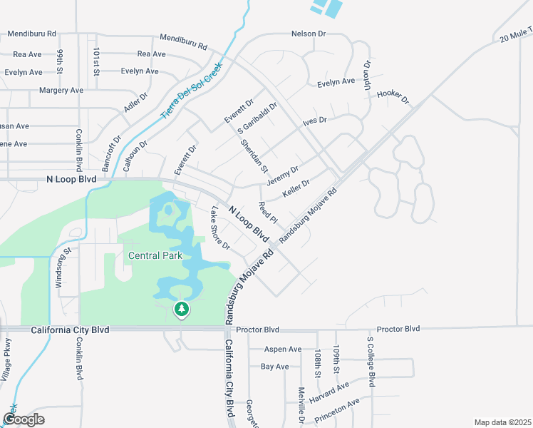 map of restaurants, bars, coffee shops, grocery stores, and more near Reed Place in California City