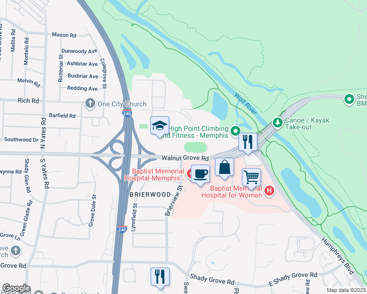 map of restaurants, bars, coffee shops, grocery stores, and more near in Memphis