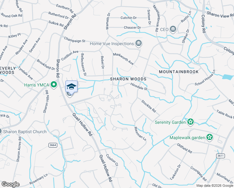 map of restaurants, bars, coffee shops, grocery stores, and more near 3200 Heathstead Place in Charlotte