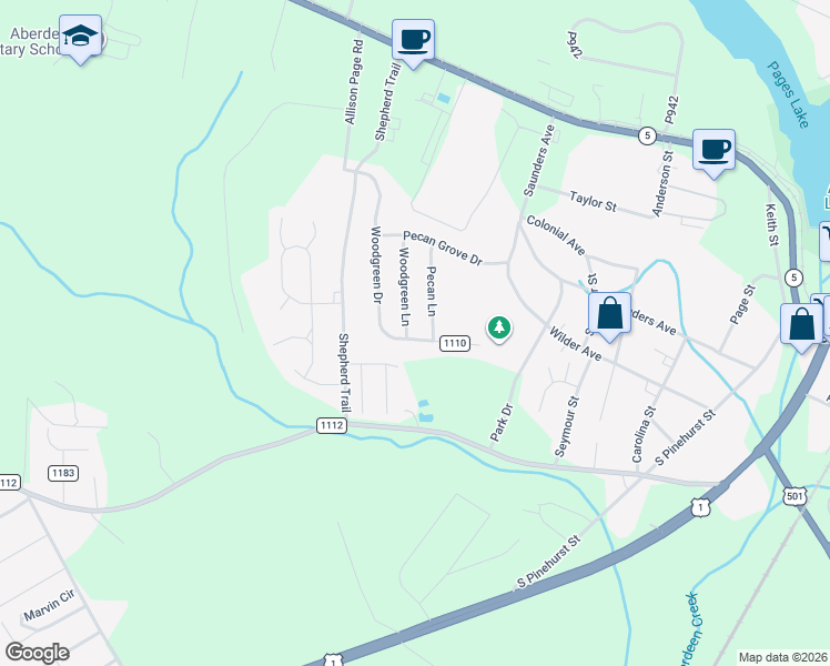 map of restaurants, bars, coffee shops, grocery stores, and more near 235 Woodgreen Lane in Aberdeen