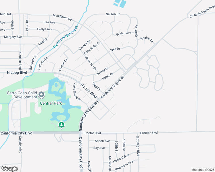 map of restaurants, bars, coffee shops, grocery stores, and more near 21400 Jupiter Place in California City