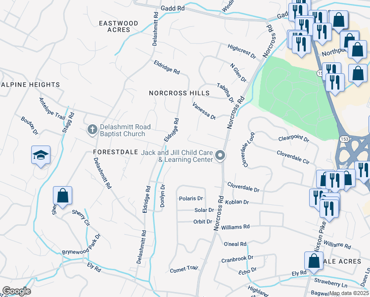 map of restaurants, bars, coffee shops, grocery stores, and more near 1305 Hixson Avenue in Chattanooga