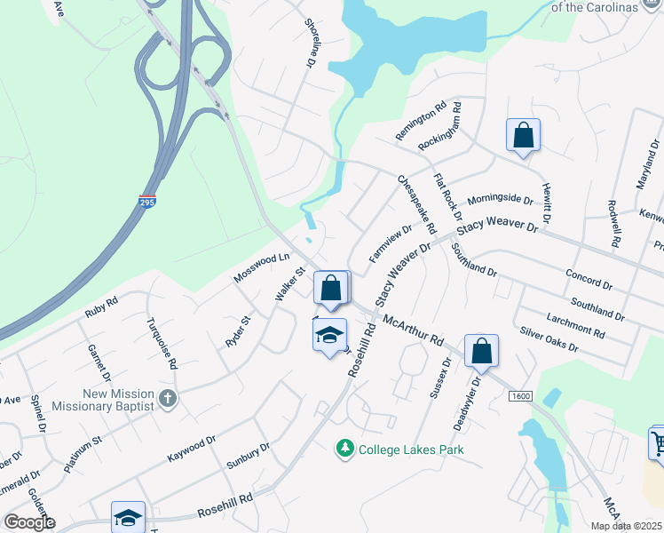 map of restaurants, bars, coffee shops, grocery stores, and more near 5600 Green Shore Circle in Fayetteville