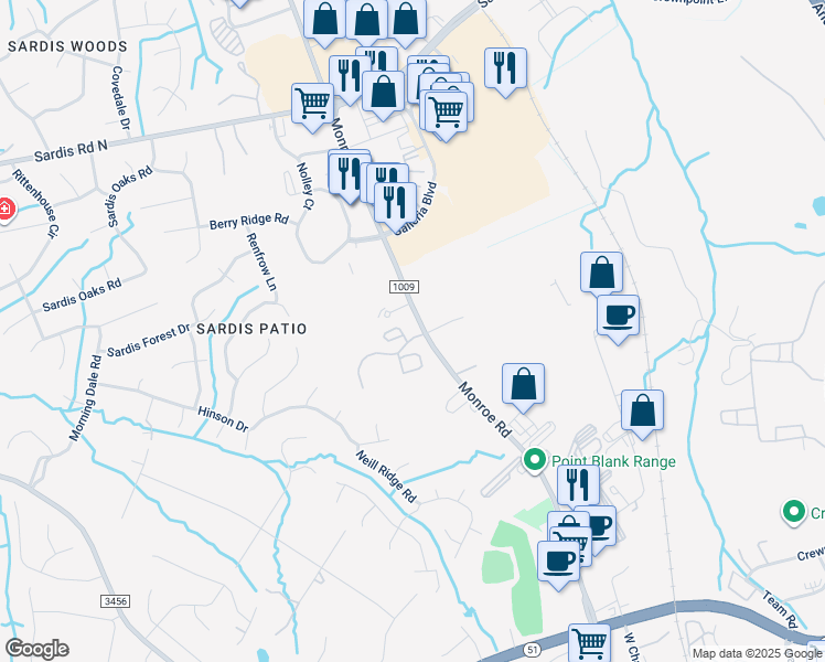map of restaurants, bars, coffee shops, grocery stores, and more near 1701 Gander Cove Lane in Matthews