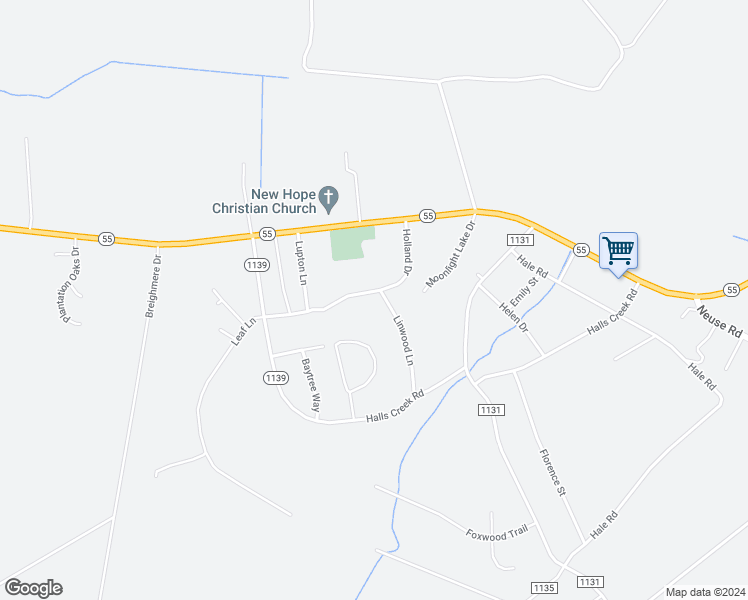 map of restaurants, bars, coffee shops, grocery stores, and more near 213 Holland Drive in New Bern