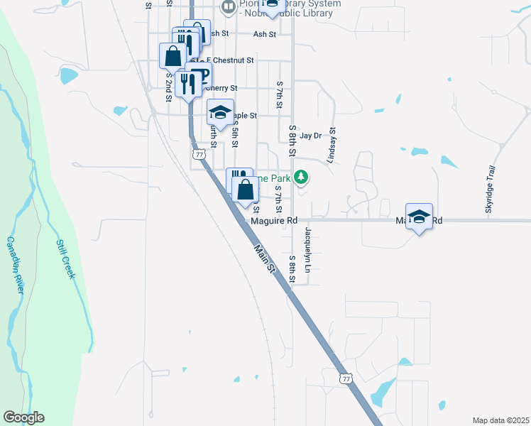 map of restaurants, bars, coffee shops, grocery stores, and more near 613 South 6th Street in Noble