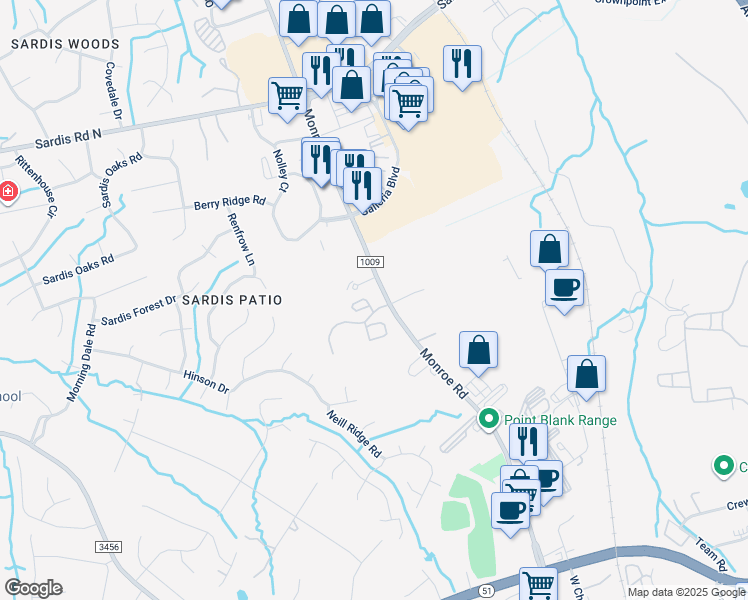 map of restaurants, bars, coffee shops, grocery stores, and more near 1500 Gander Cove Ln in Matthews