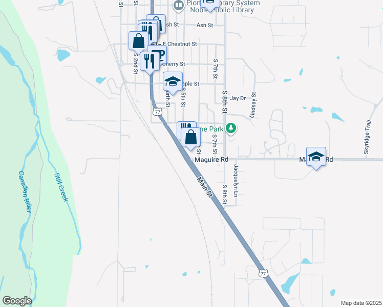 map of restaurants, bars, coffee shops, grocery stores, and more near 503 Maguire Road in Noble