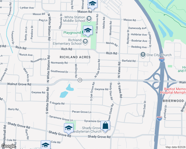 map of restaurants, bars, coffee shops, grocery stores, and more near 5460 Walnut Grove Road in Memphis