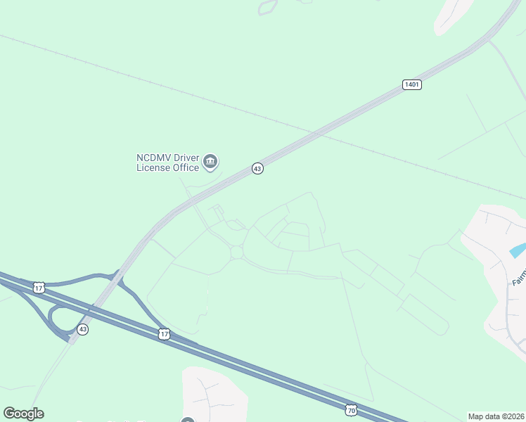 map of restaurants, bars, coffee shops, grocery stores, and more near Clock Drive in New Bern