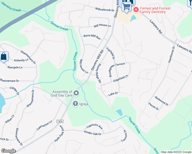 map of restaurants, bars, coffee shops, grocery stores, and more near 100 Greenway Drive in Matthews