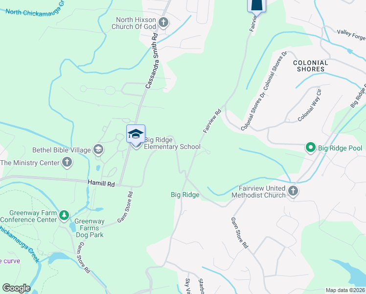 map of restaurants, bars, coffee shops, grocery stores, and more near 6256 Fairview Road in Chattanooga