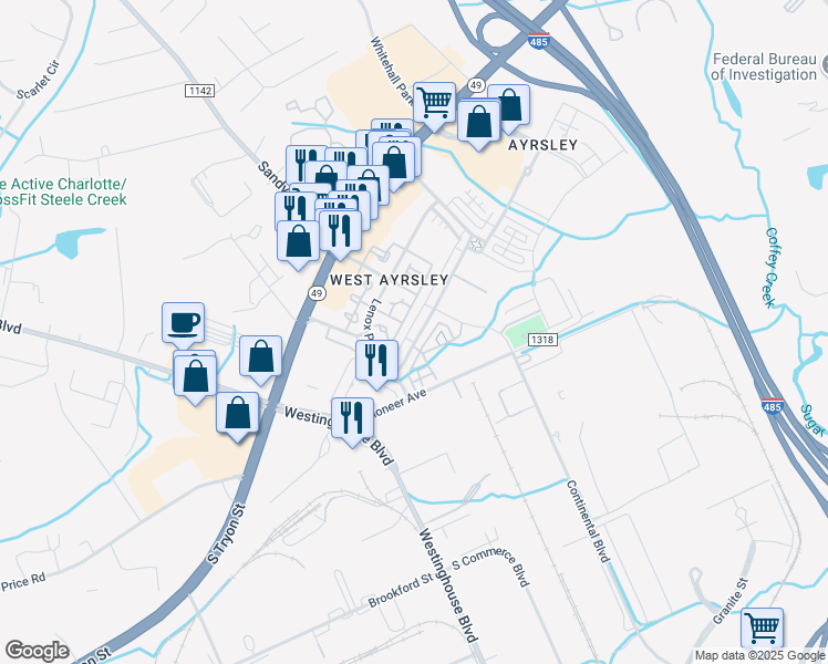 map of restaurants, bars, coffee shops, grocery stores, and more near 9904 Kings Parade Boulevard in Charlotte