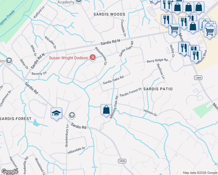 map of restaurants, bars, coffee shops, grocery stores, and more near 8506 Furrier Drive in Charlotte