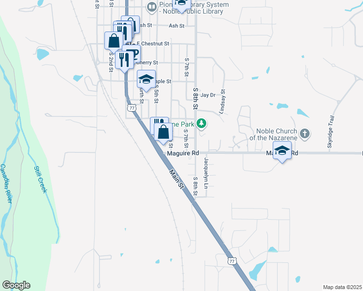 map of restaurants, bars, coffee shops, grocery stores, and more near 613 South 6th Street in Noble