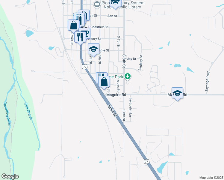 map of restaurants, bars, coffee shops, grocery stores, and more near 613 South 6th Street in Noble