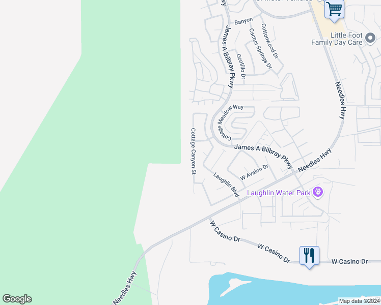 map of restaurants, bars, coffee shops, grocery stores, and more near 3589 Cottage Canyon Street in Laughlin
