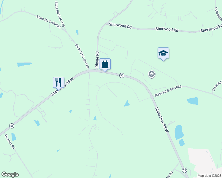 map of restaurants, bars, coffee shops, grocery stores, and more near 1451 State Highway 55 West in Clover