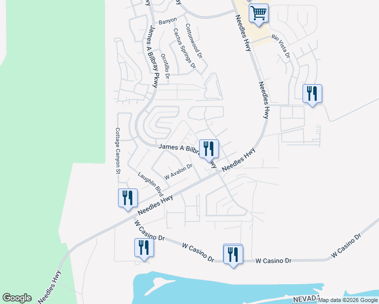 map of restaurants, bars, coffee shops, grocery stores, and more near 3650 South Pointe in Laughlin