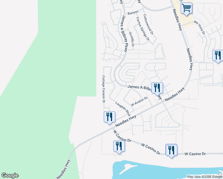 map of restaurants, bars, coffee shops, grocery stores, and more near 3597 Cottage Wood Street in Laughlin