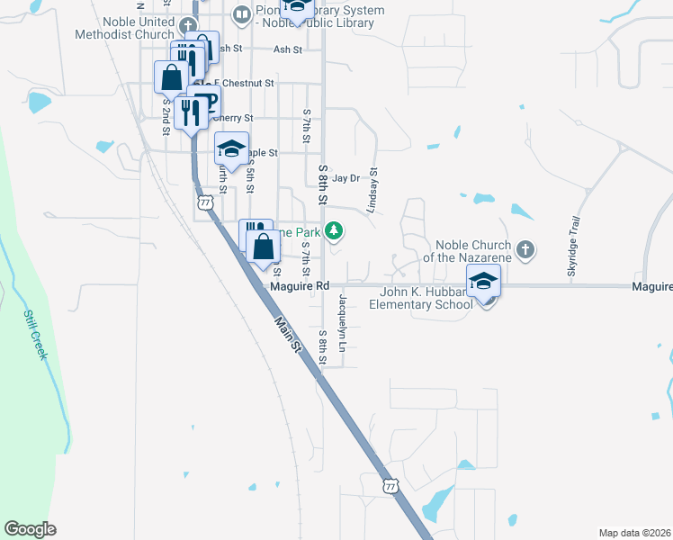 map of restaurants, bars, coffee shops, grocery stores, and more near 601 South 8th Street in Noble