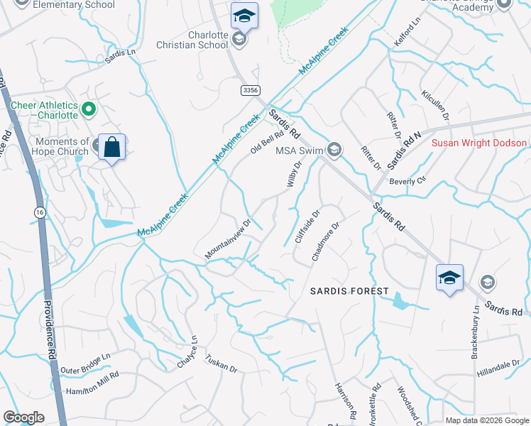 map of restaurants, bars, coffee shops, grocery stores, and more near 400 Wilby Drive in Charlotte
