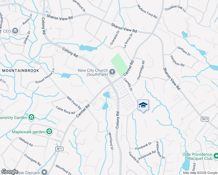 map of restaurants, bars, coffee shops, grocery stores, and more near 5832 Colony Road in Charlotte
