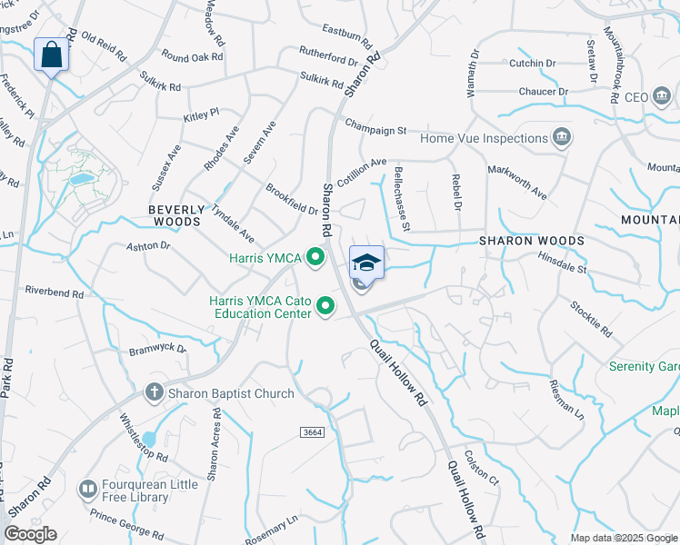 map of restaurants, bars, coffee shops, grocery stores, and more near 5945 Quail Hill Apartments Drive in Charlotte