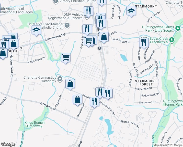 map of restaurants, bars, coffee shops, grocery stores, and more near in Charlotte