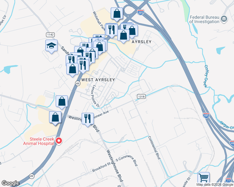 map of restaurants, bars, coffee shops, grocery stores, and more near 7541 Jackson Pond Drive in Charlotte