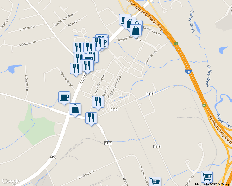 map of restaurants, bars, coffee shops, grocery stores, and more near 7630 Turley Ridge Lane in Charlotte