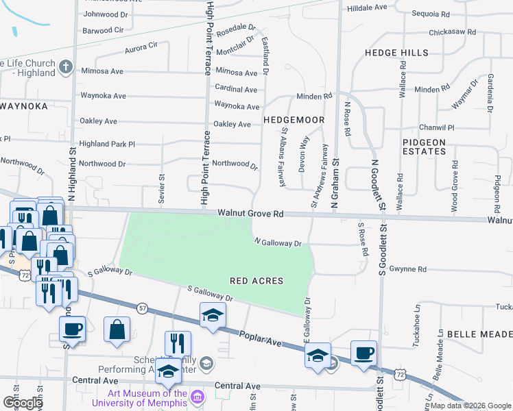 map of restaurants, bars, coffee shops, grocery stores, and more near in Memphis