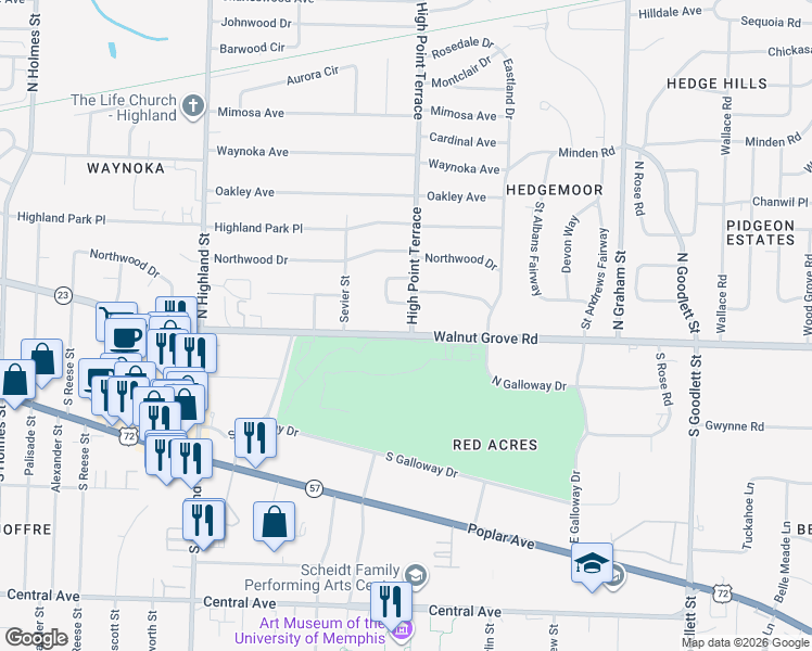 map of restaurants, bars, coffee shops, grocery stores, and more near in Memphis