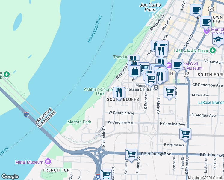 map of restaurants, bars, coffee shops, grocery stores, and more near 570 Magnolia Mound Drive in Memphis