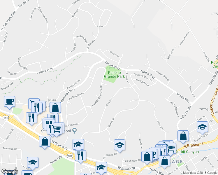 map of restaurants, bars, coffee shops, grocery stores, and more near 416 Collado Corte in Arroyo Grande