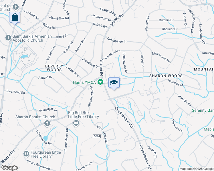 map of restaurants, bars, coffee shops, grocery stores, and more near 5945 Quail Hill Apartments Drive in Charlotte