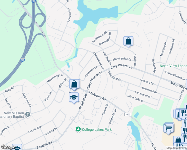 map of restaurants, bars, coffee shops, grocery stores, and more near 524 Stacy Weaver Drive in Fayetteville