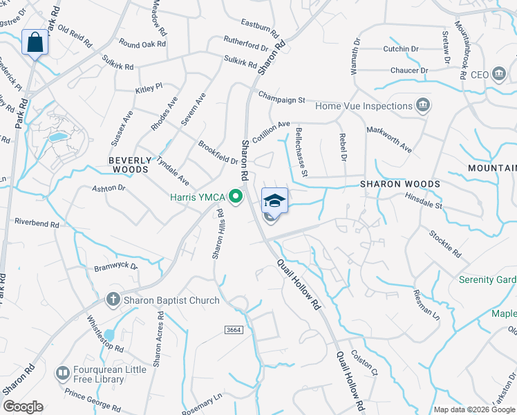 map of restaurants, bars, coffee shops, grocery stores, and more near 5945 Quail Hill Apartments Drive in Charlotte