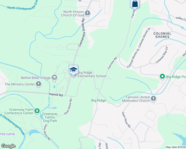 map of restaurants, bars, coffee shops, grocery stores, and more near 6256 Fairview Road in Chattanooga