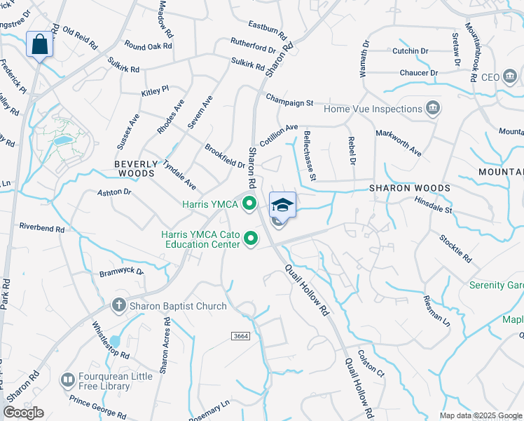 map of restaurants, bars, coffee shops, grocery stores, and more near 5945 Quail Hill Apartments Drive in Charlotte