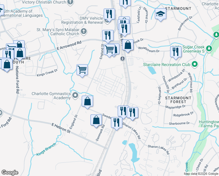 map of restaurants, bars, coffee shops, grocery stores, and more near in Charlotte
