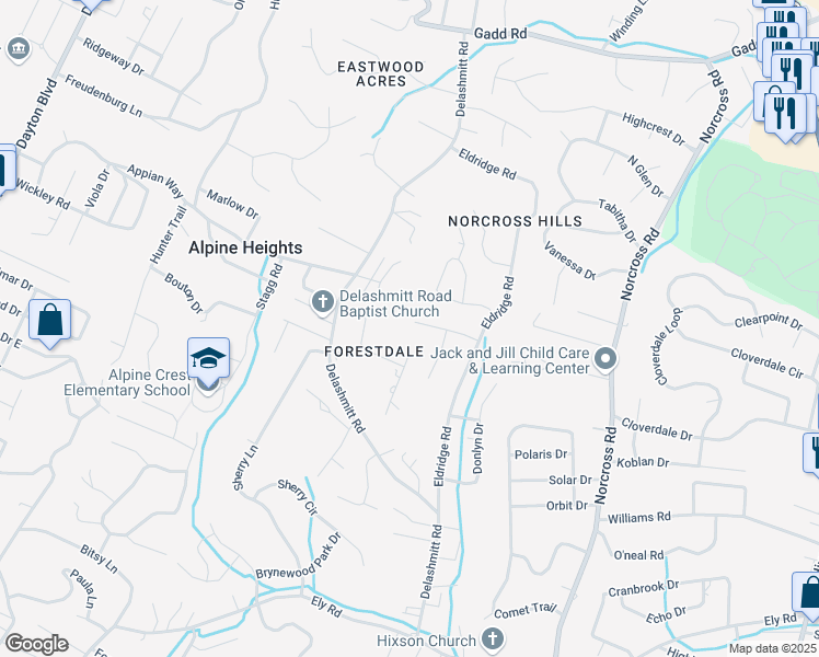 map of restaurants, bars, coffee shops, grocery stores, and more near 631 Montgomery Road in Chattanooga