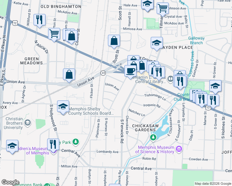map of restaurants, bars, coffee shops, grocery stores, and more near 2780 Natchez Lane in Memphis