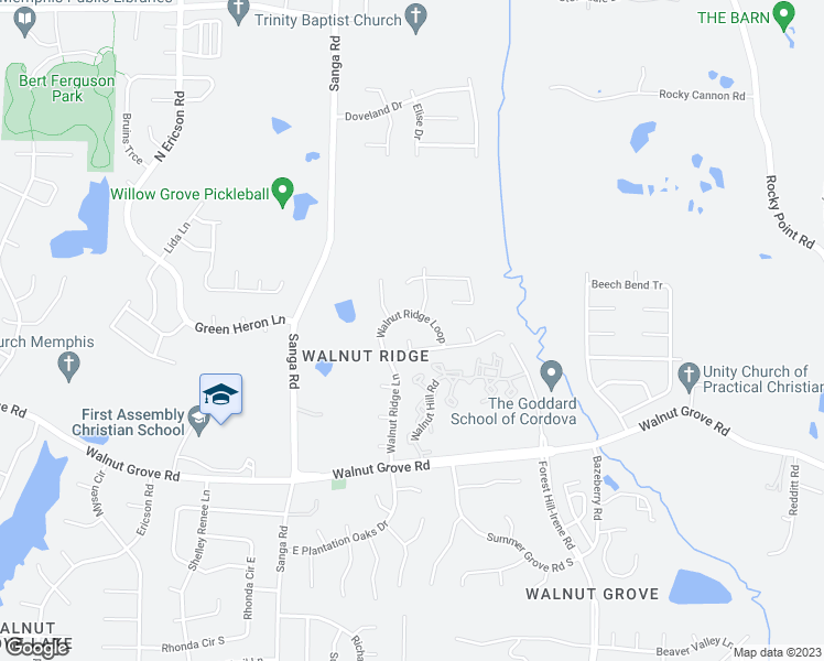 map of restaurants, bars, coffee shops, grocery stores, and more near 258 Rosewood Cove in Memphis