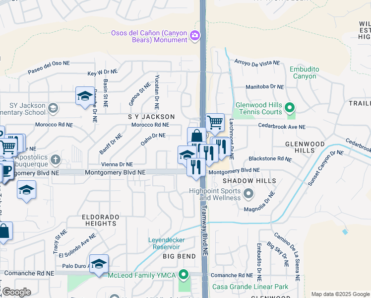 map of restaurants, bars, coffee shops, grocery stores, and more near in Albuquerque