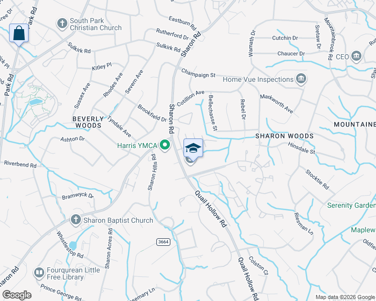 map of restaurants, bars, coffee shops, grocery stores, and more near in Charlotte