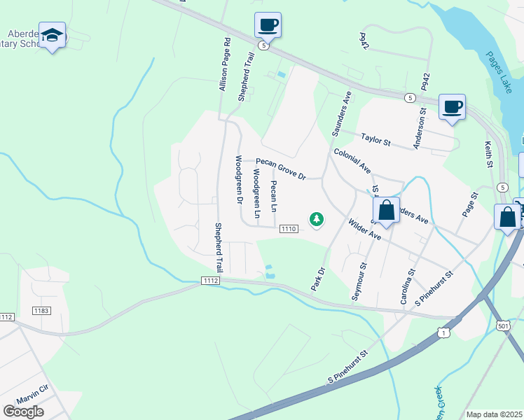 map of restaurants, bars, coffee shops, grocery stores, and more near 205 Woodgreen Lane in Aberdeen
