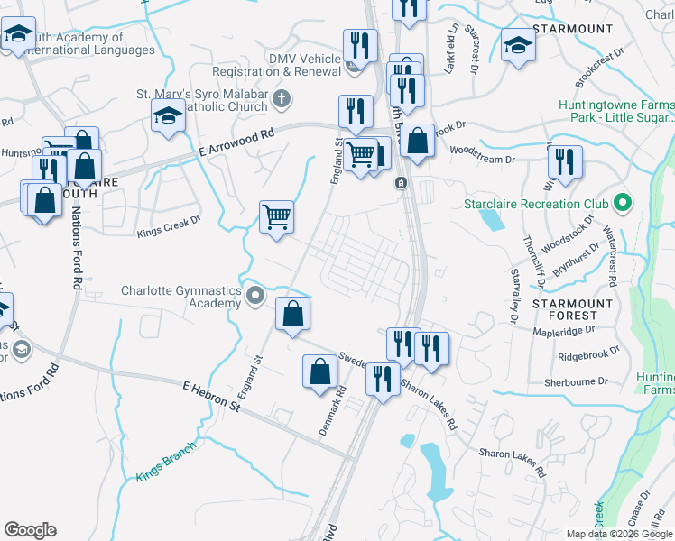 map of restaurants, bars, coffee shops, grocery stores, and more near 833 Imperial Court in Charlotte